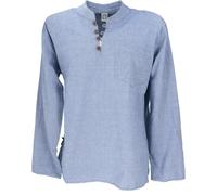 GURU SHOP Chemise de yoga Népal ethnique avec boutons en coco - Chemise kurta décontractée avec col montant - Pour homme - En coton, bleu clair, M