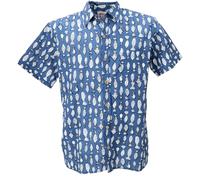 GURU SHOP Chemise imprimée à manches courtes en coton pour homme, bleu, M