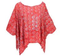 GURU SHOP Chemisier ample bohème grande taille avec manches chauve-souris, chemisier maxi avec batik fait à la main, haut de plage pour femme, rouge, 42
