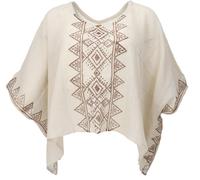 GURU SHOP Chemisier large à manches chauve-souris avec impression faite à la main pour femme, beige, coton, taille : 40, Naturel/2, 42