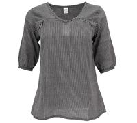 GURU SHOP Chemisier léger en coton à rayures avec col en V pour femme, noir/gris, 38