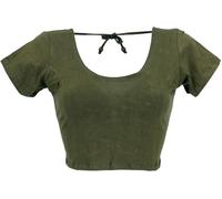 GURU SHOP Choli Goa-chic Top court en coton pour femme, vert olive, 42
