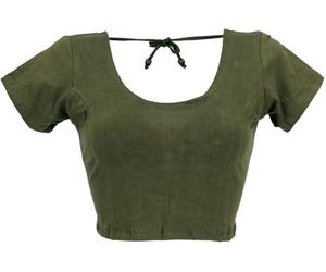 GURU SHOP Choli Goa-chic Top court en coton pour femme, vert olive, 42