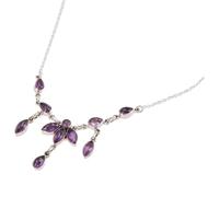GURU SHOP Collier indien bohème en argent avec pierres semi-précieuses, collier en argent, améthyste, 5 x 8 cm