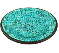 Guru-Shop Coupe Ronde en Mosaïque, Sous-verre, bol Décoratif, Coupe à Fruits en Céramique et Verre Faite à la Main - Design 20, Turquoise, Taille : Moyen (Ø 37 cm), Des Bols