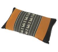 GURU SHOP Coussin décoratif pour méditation - Coussin de soutien - Coussin thaïlandais kapok - Curcuma/noir/éléphant - Jaune - 28 x 44 x 15 cm - Coussin de nuque de style thaï