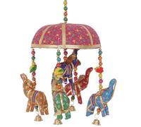 GURU SHOP Éléphants indiens d'origine mobile avec clochette, rose, coton, couleur rose, attrape-rêves, mobile