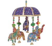 GURU SHOP Éléphants indiens d'origine mobile avec clochette, violet, coton, couleur violet, attrape-rêves, mobile