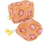 GURU SHOP Ensemble de trousses de toilette bohème, trousse de toilette, avec imprimé bloc, jaune, en coton, 15 x 18 x 10 cm, petites poches pour cosmétiques, papeterie, plus encore, jaune, Taille