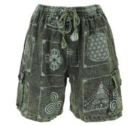 GURU SHOP Ethno Short de yoga Stonewash en coton pour homme, vert, 50
