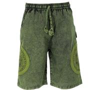 GURU SHOP Ethno Stonwasch Short de yoga en coton pour homme avec imprimé Thanka, vert, 46