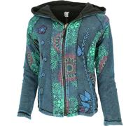 GURU SHOP Goa Patchwork Veste à capuche brodée avec doublure en polaire Veste ethnique Femme Coton, pétrole, 42