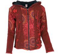 GURU SHOP Goa Patchwork Veste à capuche brodée avec doublure en polaire Veste ethnique Femme Coton, rouge, 40