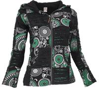GURU SHOP Goa Patchwork Veste à capuche Ethnique Femme Coton, noir/vert, 42