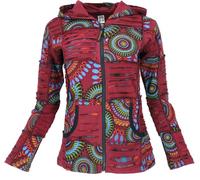 GURU SHOP Goa Patchwork Veste à Capuche Veste Ethnique Femme Coton Vestes Manteaux & Ponchos Vêtements alternatifs, Bordeaux/bleu, 42