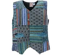 GURU SHOP Goaweste, Psytrance Patchwork Gilet en coton pour homme, bleu, L