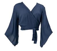GURU SHOP Haut court à manches trompettes pour femme - Synthétique, pétrole, 38