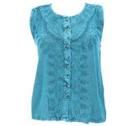 GURU SHOP Haut hippie indien brodé - Chemisier chic pour femme - Bleu - Synthétique - Taille : 40, turquoise, 42