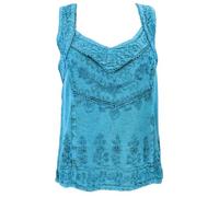 GURU SHOP Haut hippie indien brodé - Chemisier court chic pour femme - Bleu - Synthétique - Taille : 40, turquoise, 42