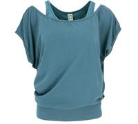 GURU SHOP Haut superposé, t-shirt de yoga en coton bio avec imprimé tribal, t-shirt basique avec haut intérieur, pour femme, bleu, 44