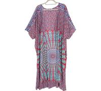 GURU SHOP Kimono d'été léger, cape, robe de plage avec motif mandala, femme, multicolore, synthétique, taille : 44, rouge/bleu, 46