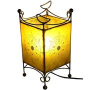 GURU SHOP Lampe au Henné - Lampe de Table en Cuir/lampe de Table Madras, Jaune, Encuir, Couleur : Jaune, 25x12x12 cm, Lampes de Table Orientales