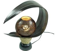 Guru-Shop Lampe de Table Feuilles de Palmier / Lampe de Table, à la Main Bali à Partir de Matériaux Naturels, Bois de Palmier Sculpture Modèle Palmera, Brun, 32x30x16 cm