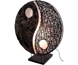 Guru-Shop Lampe de Table/Lampe de Table, Fabriquée à la Main à Bali à Partir D`un Matériau Naturel, la Pierre de Lave - Modèle Yin Yang, Bambou, 50x45x18 cm, Lampes de Table Asiatiques