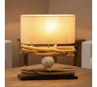 GURU SHOP Lampe de table / lampe de table, fabriquée à la main, pièce unique en matériau naturel, bois flotté, coton, modèle Tabora, 42 x 35 x 15 cm