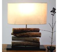 Guru-Shop Lampe de Table / Lampe de Table Muqata, Fait à la Main à Bali Matériau Naturel Unique, Bois Flotté, Coton - Modèle Mukata, Boisdedérive, 50x22x18 cm