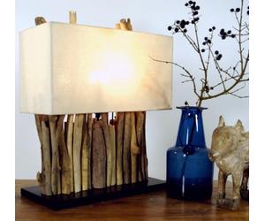 Guru-Shop Lampe de Table / Table LampeOkawango, Fait à la Main à Bali Matériau Naturel Unique, Bois Flotté, Coton - Modèle Okawango, Boisdedérive, 40x35x16 cm