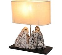 GURU SHOP Lampe de table/Tischleuchte, pièce unique faite main en matériau naturel, bois flotté, coton - Modèle Malindi, 42x35x15 cm