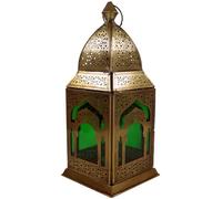 Guru-Shop Lanterne Orientale en Laiton/verre au Design Marocain, Lanterne en 6 Couleurs, Vert, Couleur : Vert, 30x13x13 cm, Lanternes Orientales