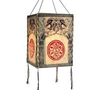 Guru-Shop Lokta Abat-jour en Papier, Lampe de Plafond en Papier Fait Main - Dragon Mandala Blanc, PapierLokta, 28x18x18 cm, Lampes de Plafond Asiatiques Lampes en Papier Tissu