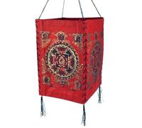 Guru-Shop Lokta, Abat-jour en Papier, Plafonnier en Papier Fait Main - Buddha Mandala Rouge, PapierLokta, 28x18x18 cm, Lampes de Plafond Asiatiques Lampes en Papier Tissu