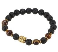 GURU SHOP Mala Bracelet mala Bouddhiste 8mm Lave/Oeil de Tigre/Or Noir