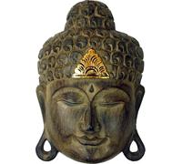 Guru-Shop Masque de Bouddha Sculpté Avec Décoration en or, Décoration Murale, Décoration Murale Ethnique en Bois de Balsa, Lebois, Taille : 35 cm, Bouddhas