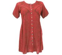 GURU SHOP Mini robe bohème indienne brodée hippie chic à manches courtes pour femme synthétique, rouge, 42