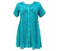 GURU SHOP Mini robe bohème indienne brodée hippie chic à manches courtes pour femme synthétique, turquoise, 42