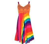 GURU SHOP Mini robe bohème, robe d'été, robe courbée, pour femme, Arc-en-ciel/orange, 40