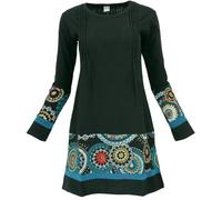 GURU SHOP Mini robe en coton chic à manches longues pour femme, Noir/bleu., 38