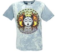GURU SHOP No Time T-shirt en coton pour homme, Soleil, lune, bleu gris-bleu, M