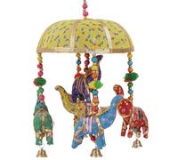 GURU SHOP Original Indien Elephant Mobile avec clochette Jaune Coton Jaune Attrape-rêves Mobiles