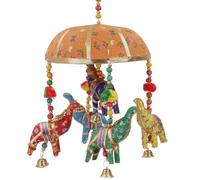 GURU SHOP Original Indien Elephant Mobile avec clochette Orange Coton Couleur Orange Attrape-rêves Mobiles