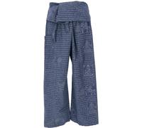 GURU SHOP Pantalon de pêche thaïlandais avec imprimé mantra en coton tissé, pantalon enveloppant, pantalon de yoga, homme/femme, vert, taille : taille unique, bleu, taille unique