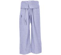 GURU SHOP Pantalon de pêcheur thaï en coton solide, Pantalon à enrouler, Pantalon de yoga, Taille unique, Homme/Femme, Bleu, Taille: Taille unique, bleu fumée, taille unique