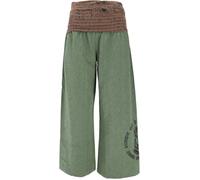 GURU SHOP Pantalon large pour femme en coton - Pantalon de yoga - Taille large, olive, 36