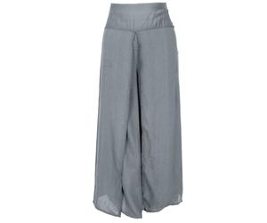 GURU SHOP Pantalon palazzo, bohème, ouvert, pour femme, gris argenté, 38