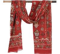 GURU SHOP Paréo léger, sarong, foulard en coton imprimé à la main, homme/femme, ivoire, coton, taille : taille unique, Rouge combinaison 18, taille unique