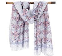 GURU SHOP Paréo léger, sarong, foulard en coton imprimé à la main, homme/femme, ivoire, coton, taille : taille unique, Rouge combinaison 16, taille unique